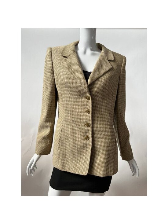 Linda Allard Ellen Tracy Jackets & Blazers - Linda Allard Ellen Tracy Vintage Petite Blazer Beige Houndstooth Wool Silk Blend